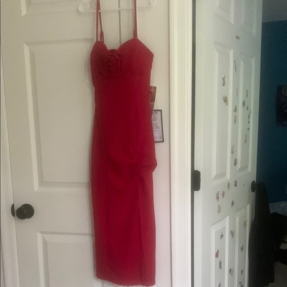 None Dresses & Skirts - Red Spaghetti Strap Sheath Midi Dress